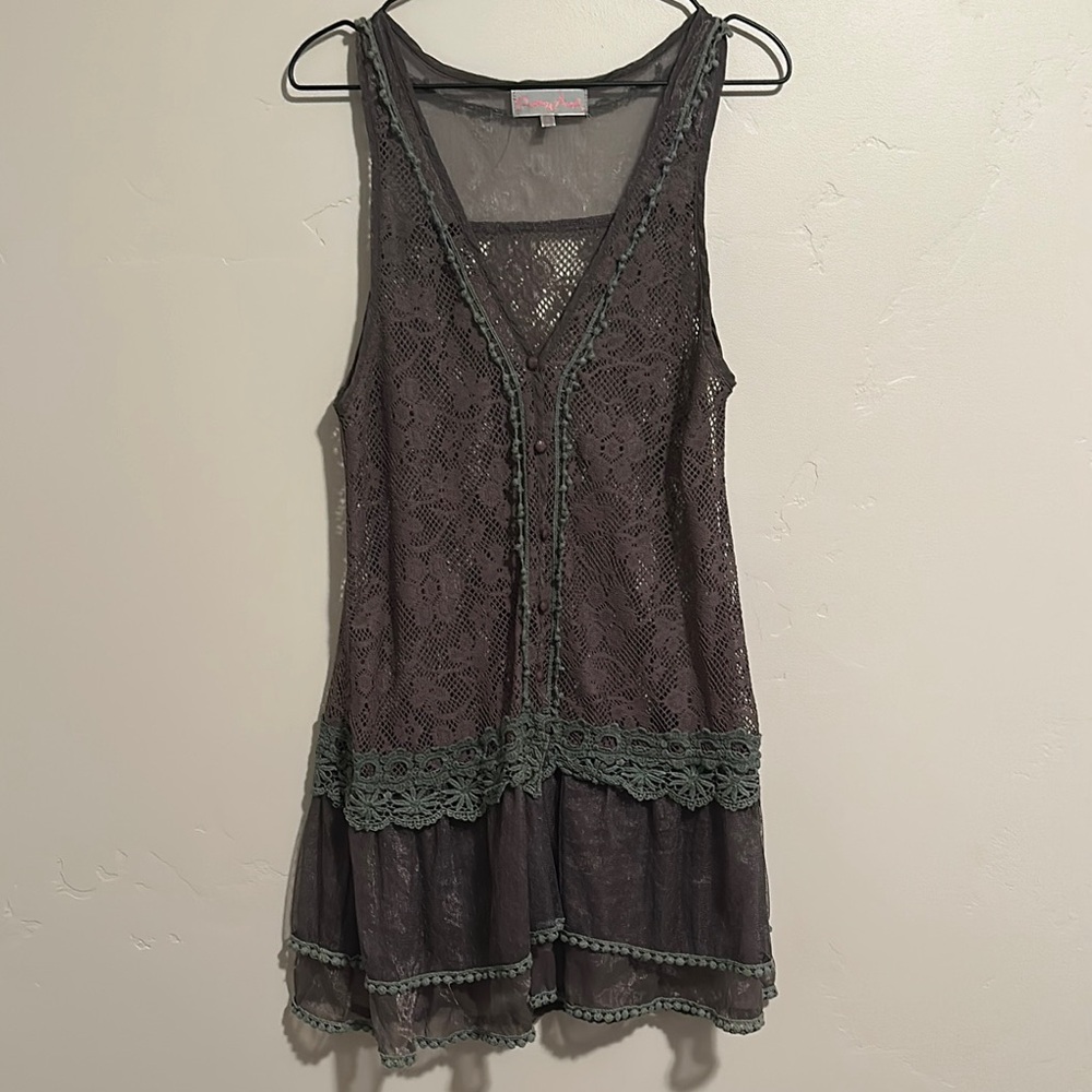 Lace Sleeveless Dress with Crochet Trim